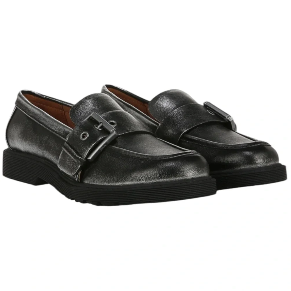 NWT Women’s Zodiac Renee Buckle Round Toe Chunky Y2K Loafer Sz 9 Black/Silver